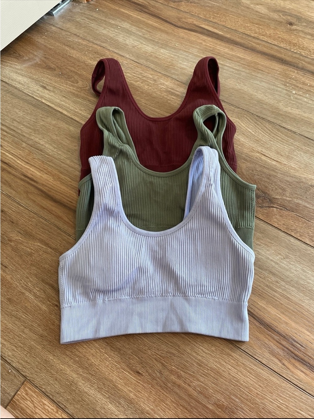 Aerie Ribbed Scoop Neck Bralette Trio - Lavender, Olive, Burgundy Lot XS